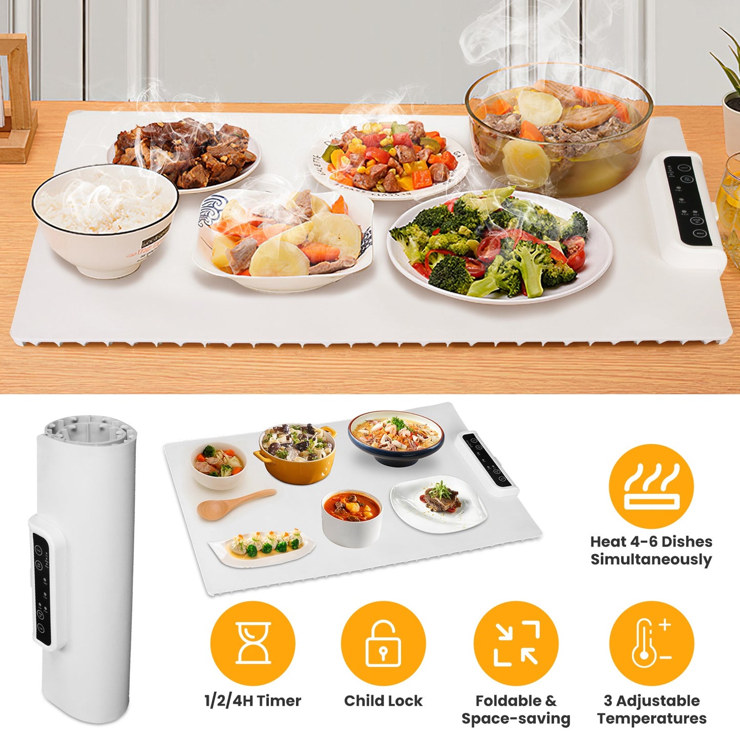 Electric Food Warming Tray | Roll-Up Smart Heating Pad with 3 Temperature Levels & Auto Timer for Buffet, Parties & Family Meals