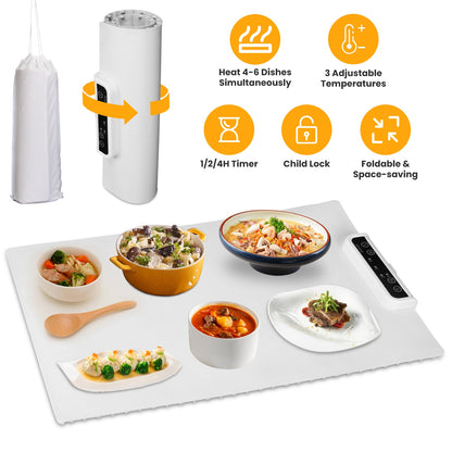 Electric Food Warming Tray | Roll-Up Smart Heating Pad with 3 Temperature Levels & Auto Timer for Buffet, Parties & Family Meals